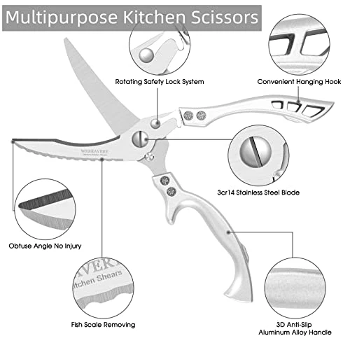 Stainless Steel Kitchen Shears,Multipurpose Heavy Duty Sharp Kitchen Scissors,for Bone,Chicken,Meat, Fish,Turkey,Vegetables,Barbecue 2 Stainless Steel Kitchen Shears,Multipurpose Heavy Duty Sharp Kitchen Scissors,for Bone,Chicken,Meat, Fish,Turkey,Vegetables,Barbecue - Image 2