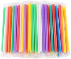 100 Pcs Smoothie Boba Individually Wrapped Straws, Jumbo Large Plastic Disposable Bubble Tea Milkshake Colorful Drinking Straws(0.43" Wide X 8.2" Long) -Peugeot Shop 41ecweg EBL. AC