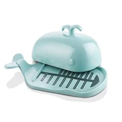 Whale Butter Dish, Cute Butter Dish, Funny Gifts For Mom Wife Friends, Fish Bone Cutting Measuring Lines And Tail Non-slip Design, Ideal Decor Gift For Birthday Wedding Housewarming, Turquoise