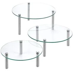 3 Tier Round Tempered Glass Display Stand 9, 11, 13” For Cake, Cupcakes, Desserts, Bakery, Appetizers – Set Of 3 Glass Retail Display Raiser. (Clear)