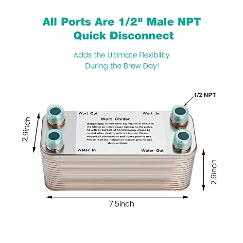 【30 Plates】MRbrew Homebrew Wort Chiller, Stainless Steel And Brazed With Copper Heat Exchanger, 1/2 NPT Thread Connection Hot Liquid Accelerated Cooler 3 【30 Plates】MRbrew Homebrew Wort Chiller, Stainless Steel And Brazed With Copper Heat Exchanger, 1/2 NPT Thread Connection Hot Liquid Accelerated Cooler - Image 3