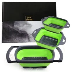 Collapsible Colander Gift Box Set, 3 Pack Silicone Kitchen Foldable Colander Set, Food Strainers For Kitchen Over The Sink - Expandable Colander/Strainer Silicone Colander Set With Handle (Green)
