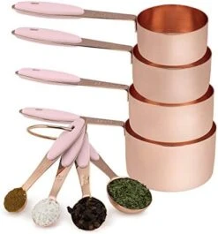Ook With Color 8 Piece Copper Measuring Cups And Measuring Spoon Set Stainless Steel With Soft Touch Silicone Handles, Nesting Liquid Measuring Cup Set Or Dry Measuring Cups Set (Pink) -Peugeot Shop 41eqExDKMJL. AC