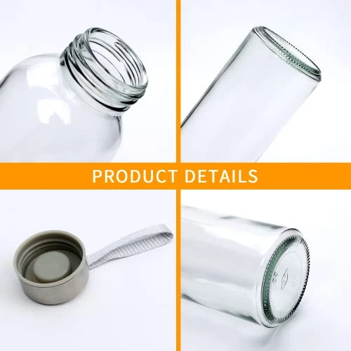 16 OZ Glass Water Bottles,Glass Beverage Bottles Set Of 12,Drinking Bottles With Leak Proof Stainless Steel Cap 500ml,Reusable Juice Bottles With Carrying Strap,to Go Travel Bottles For Drink,Sauce 2 16 OZ Glass Water Bottles,Glass Beverage Bottles Set Of 12,Drinking Bottles With Leak Proof Stainless Steel Cap 500ml,Reusable Juice Bottles With Carrying Strap,to Go Travel Bottles For Drink,Sauce - Image 2