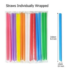 100 Pcs Smoothie Boba Individually Wrapped Straws, Jumbo Large Plastic Disposable Bubble Tea Milkshake Colorful Drinking Straws(0.43" Wide X 8.2" Long)