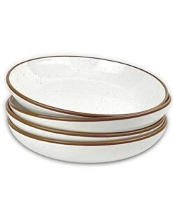 Ora Ceramic Large Pasta Bowls 30oz, Set Of 4 - Serving, Salad, Dinner, Etc Plate/Wide Bowl - Microwave, Oven, Dishwasher Safe Kitchen Dinnerware - Modern Porcelain Stoneware Dishes, Vanilla White