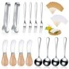 14 Pieces Cheese Butter Spreader Set Charcuterie Accessories Stainless Steel Knives With Wooden Handles Charcuterie Boards Utensils Mini Serving Tongs Spoons And Forks(Yellow)