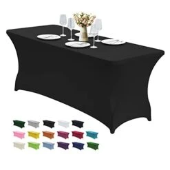 6FT Stretch Spandex Table Cover For Rectangular Fitted Folding Tables, Wrinkle Resistant, Elastic Stretchable Patio Tablecloth Protector For Party, Banquet, Wedding And Events (Black)