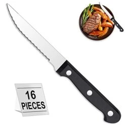 Steak Knives Set Of 16, Triple Rivet Steak Knives, Serrated Steak Knives, Stainless Steel Serrated Blades (4.5”), Sharp Knifes, Dinner Knives, Dishwasher Safe, Knives Set For Home Or Restaurant