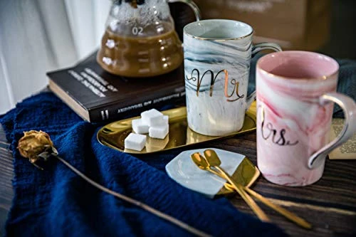 Mr And Mrs Coffee Mugs - Wedding Gifts For Bride And Groom - Gifts For Bridal Shower Engagement Wedding And Married Couples Anniversary - Ceramic Marble Cups 14 Oz Pink 4 Mr And Mrs Coffee Mugs - Wedding Gifts For Bride And Groom - Gifts For Bridal Shower Engagement Wedding And Married Couples Anniversary - Ceramic Marble Cups 14 Oz Pink - Image 4