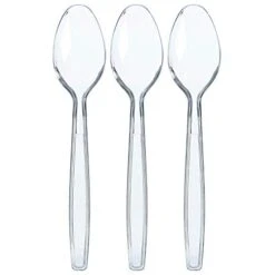 300 Clear Plastic Spoons | Heavy Duty Plastic Silverware Spoons | Fancy Plastic Cutlery | Elegant Disposable Spoons Pack | Bulk Disposable Flatware | Plastic Utensils Set | Nice Disposable Silverware