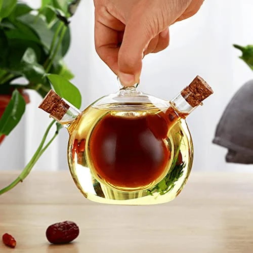 2 In 1 Oil And Vinegar Dispenser Cruet Bottle, Kitchen Supplies Glass Olive Oil And Balsamic Vinegar Cruet Bottle With Cork Stoppers, Hand-blown Glass Jar (Ball Shape) 6 2 In 1 Oil And Vinegar Dispenser Cruet Bottle, Kitchen Supplies Glass Olive Oil And Balsamic Vinegar Cruet Bottle With Cork Stoppers, Hand-blown Glass Jar (Ball Shape) - Image 6