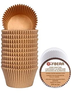 Fbera Jumbo Cupcake Liners Greaseproof Paper 200 Count - Food Grade Odorless Muffin Baking Cups Cupcake Wrappers For Wedding Birthday, Natural