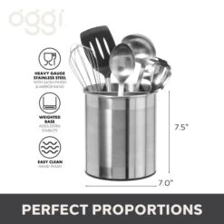 Jumbo Stainless Steel Rotating Utensil Holder With Removable Divider - Stylish Kitchen Cooking Utensil Organizer. Height 7.5". -Peugeot Shop 41fiSsFWG1L