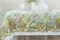 Ming Bunnies Fabric Easter Tablecloth, Spillproof Indoor/Outdoor Spring And Easter Table Cloth (Blooming Bunnies, 60" X 120" Rectangular) -Peugeot Shop 41fibueoa0L