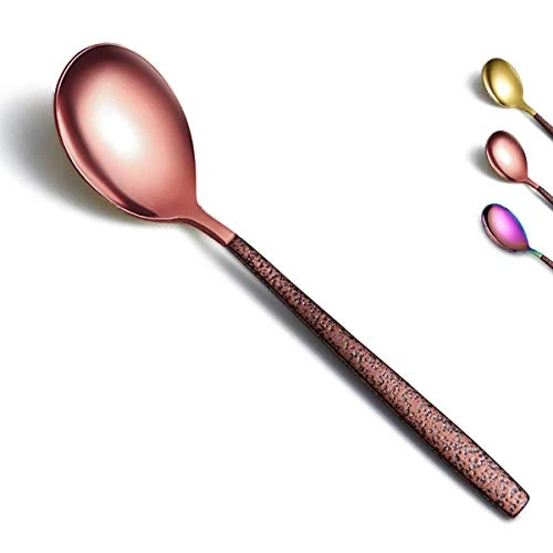Dinner Spoon Set Of 4 With Moon Surface Handle And Shiny Rose Gold Mouth, Stainless Steel Copper Spoons Silverware Set Dishwasher Safe 1 Dinner Spoon Set Of 4 With Moon Surface Handle And Shiny Rose Gold Mouth, Stainless Steel Copper Spoons Silverware Set Dishwasher Safe