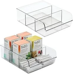 MDesign Plastic Food Storage Bin Organizer With 3 Compartments For Kitchen Cabinet, Pantry, Shelf, Drawer, Fridge, Freezer Organization - Holds Snack Bars - Ligne Collection - 2 Pack - Clear -Peugeot Shop 41fv1129rGL. AC