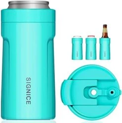 4-IN-1 Insulated Can Cooler With Lid - Newest Signice 12 Oz Stainless Steel Can Cooler Double Walled Vacuum Insulator For Skinny Tall Slim Can/Standard Regular Can/Beer Bottle (Aqua) 14 4-IN-1 Insulated Can Cooler With Lid - Newest Signice 12 Oz Stainless Steel Can Cooler Double Walled Vacuum Insulator For Skinny Tall Slim Can/Standard Regular Can/Beer Bottle (Aqua) -Peugeot Shop 41fwTIEZPYL. AC
