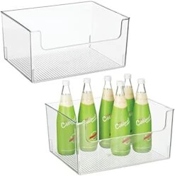Modern Wide Plastic Open Front Dip Storage Organizer Bin Basket For Kitchen Organization - Shelf, Cupboard, Cabinet, And Pantry Organizing Decor - Ligne Collection - 2 Pack - Clear -Peugeot Shop 41g CpjBJHL. AC