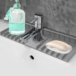 Silicone Faucet Mat Sink Faucet Splash Guard Silicone Sink Faucet Pad Kitchen Faucet Mat Faucet Absorbent Mat For Kitchen Bathroom Rv Countertop Drip Protector (1 Pcs Grey) -Peugeot Shop 41g75uoPnTL