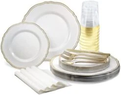 " OCCASIONS " 120 Plates Pack,(60 Guests) Heavyweight Premium Wedding Party Disposable Plastic Plates Set -60 X 10.25'' Dinner + 60 X 7.5'' Salad/Dessert (Rochelle Seafoam/Mint And Gold)) -Peugeot Shop 41gDPprZg1L. AC