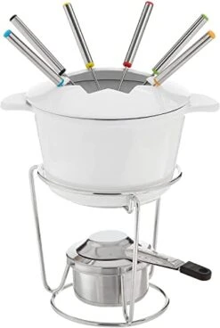 Cuisinart 13-Piece Cast Iron Fondue Set, White, 10"