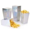 Iridescent Disposable Popcorn Boxes 6.3 Inches Tall Holographic Rainbow Silver Party Supplies Open-Top Cardboard Paper Popcorn Container For Party Wedding Anniversary Christmas Pack Of 12