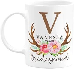 Et Of 6 - Personalized Bridesmaid Coffee Mug Gifts W/Free Customization - 15oz Ceramic Mug - Matron Of Honor, Mother Of The Bride, Maid Of Honor, Bridesmaid Gifts, Bachelorette Gift - Floral -Peugeot Shop 41gNcd323HL. AC