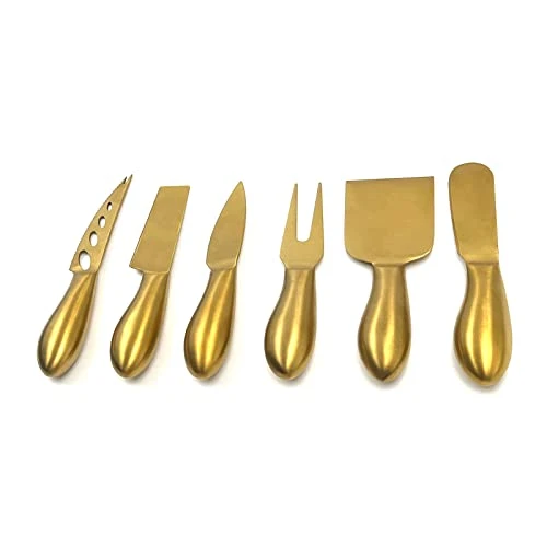 Atte Gold Cheese Knife Set For Platter Accessories - Stainless Steel 6 Piece Charcuterie Board Utensils - Brass Cheese Butter Spreader Knife Fork Cutter Slicer - Housewarming Christmas Gift 1 Atte Gold Cheese Knife Set For Platter Accessories - Stainless Steel 6 Piece Charcuterie Board Utensils - Brass Cheese Butter Spreader Knife Fork Cutter Slicer - Housewarming Christmas Gift