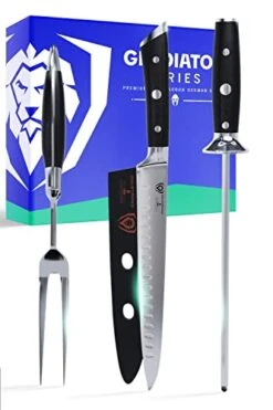 Carving Knife & Fork Set - Gladiator Series Elite - Forged German High-Carbon Steel - 4pc - 9" Carving Knife & Sheath - Hollow Ground - 8" Honing Rod - Matching Fork - NSF Certified