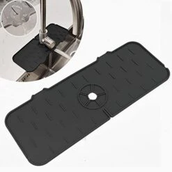 Silicone Faucet Mat,Sink Splash Guard,Silicone Faucet Handle Drip Catcher Mat,Kitchen Faucet Handle Drip Catcher Mat,Foldable Silicone Faucet Splash Water Catcher Mat (Black)