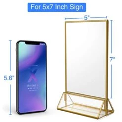 12Pack 5 X 7 Clear Acrylic Wedding Table Number Holder Stands With Gold Borders, Double Sided Gold Picture Frames Sign Holder For Restaurant Table Menu Recipe Cards Photo Display