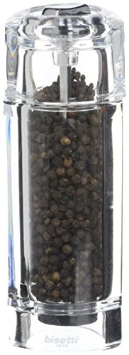 Torino 5.9 Inch Clear Acrylic Pepper Mill With Adjustable Carbon Steel Grinder, Made In Italy