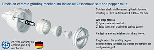 Zassenhaus Augsburg Pepper Grinder Mill, 7-Inch, Gloss White With Stainless Steel 2 Zassenhaus Augsburg Pepper Grinder Mill, 7-Inch, Gloss White With Stainless Steel - Image 2
