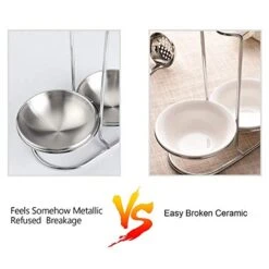 304 Stainless Steel Double Ladles Holder Vertical Spoon Rest Cooking Utensils Stand With 4.3 Inch Bowls
