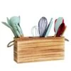 Kitchen Utensil Holder For Countertop Wooden, Large Utensils Holder With Handle 3 Compartments Rustic, Farmhouse Utensil Caddy Kitchen Organizer For Cooking Tools(Utensil Not Included)