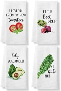 Funny Kitchen Tea Towels Foodie Housewarming Gift- Set Of 4 Dish Waffle Vegetables Towels Gift For Wedding Shower Fun Hostess Kitchen Decor Christmas New Home -Peugeot Shop 41giPXemIFL. AC