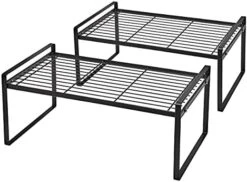 Shantton 2 Pack Kitchen Cabinet Shelf Counter Organizer Rack Pantry Storage Bathroom Bedroom Office Table Desk Space Saving Steel Frame Stackable Rust Resistant Non Slip White -Peugeot Shop 41gmAsZq80L. AC