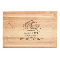 Personalized Maple Wood Cutting Board - Custom Bless This Food - Family Name Engraved On 12" W X 17" L X 3/4" H North American Maple - Made In USA