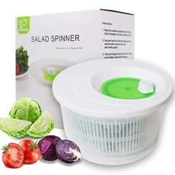 K BASIX Large Salad Spinner & Vegetable Spinner 4.5 Easy Water Drain System & Compact Storage, Secure Lid Lock & Rotary Handle, Lettuce Spinner & Salad Sling, Salad Dryer, Spinning Colander Chopper