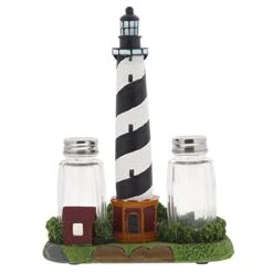 Lighthouse Novelty Salt And Pepper Shaker Set With Stand Kitchen Collection Décor - Lighthouse Scene Stand