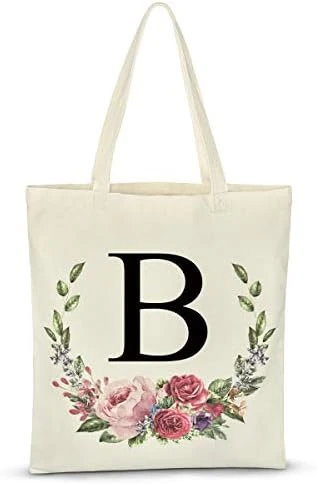 Personalized Floral Initial Tote Bag For Women Canvas Tote Bags Reusable Grocery Bags Shopping Bags 6 Personalized Floral Initial Tote Bag For Women Canvas Tote Bags Reusable Grocery Bags Shopping Bags - Image 6