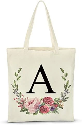 Personalized Floral Initial Tote Bag For Women Canvas Tote Bags Reusable Grocery Bags Shopping Bags 5 Personalized Floral Initial Tote Bag For Women Canvas Tote Bags Reusable Grocery Bags Shopping Bags - Image 5
