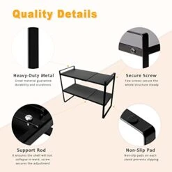 2 Tier Expandable Cabinet Shelf Organizer Over The Sink Storage Rack 2 Tier Adjustable Countertop For Kitchen Bathroom Pantry Spice Cupboard Dish Cup Bottle Pot Metal Plate Heavy Duty Nonslip(Black) -Peugeot Shop 41h51eEDz6L