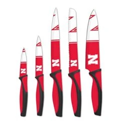NCAA Kitchen Knives - Set Of 5 Stainless Steel Kitchen Knives - Chef Knife, Bread Knife, Carving Knife, Utility Knife, Pairing Knife - Durable & Dishwasher Safe - Ideal Gift For The Loyal Sports Fan
