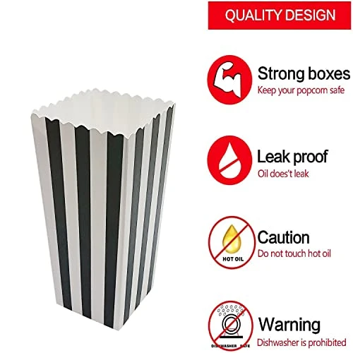 24 Pcs Popcorn Boxes Mini Paper Popcorn Box Cardboard Popcorn Container For Party, White/Black Stripes 4 24 Pcs Popcorn Boxes Mini Paper Popcorn Box Cardboard Popcorn Container For Party, White/Black Stripes - Image 4