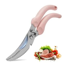 Sharp Poultry Scissors, All-Purpose Heavy-Duty Kitchen Shears, Dishwasher-Safe Stainless Steel Cooking Shears For Chicken, Bones, Poultry, Seafood, Vegetables, Fish, With Safe Lock, Pink