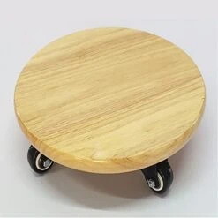 XSSS-ZC Log Color Solid Wood Removable Tray, Fish Tank With Wheel Bottom Support, Flower Pot Round Base, Universal Wheel Stool,Diameter: 25cm