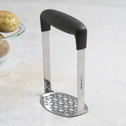 Heavy Duty Stainless Steel Masher, Broad And Ergonomic Horizontal, Fine Plate For Smooth Mashed Potatoes, Soft Grip And Non-Slip Handle, Stainless, Black -Peugeot Shop 41hFAkVl8IL