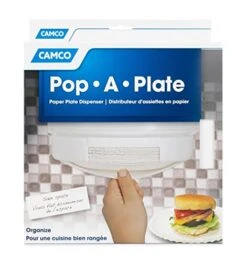 Camco 9-inch Pop-A-Plate Plastic Plate Dispenser | Ideal For Compact Spaces, RVs And Trailers | Mounts Under Cabinets Or Shelves | White (57001) -Peugeot Shop 41hHlOyb1LL